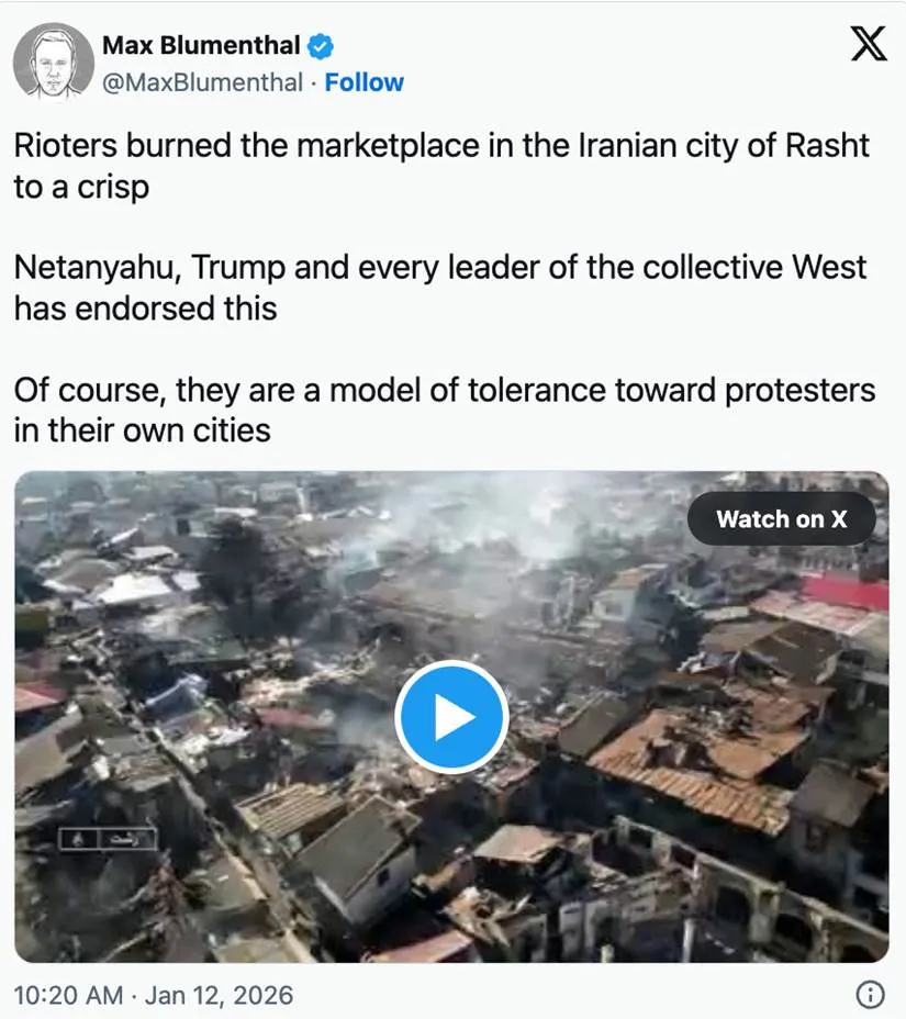 Rioters burning down the marketplace (Rasht)

